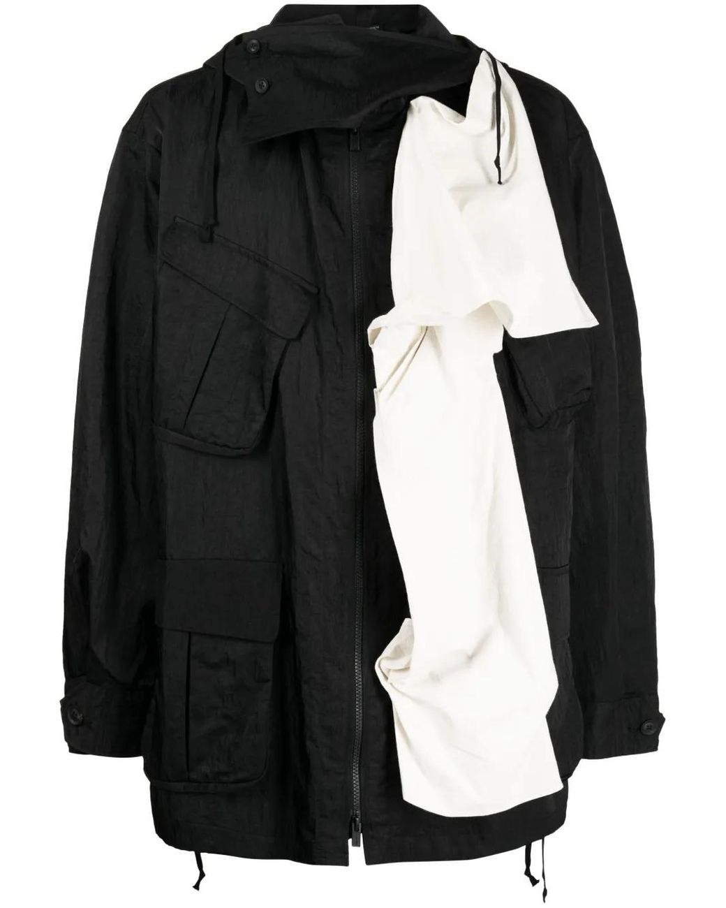 Yohji Yamamoto Black Asymmetric Hooded Jacket for men