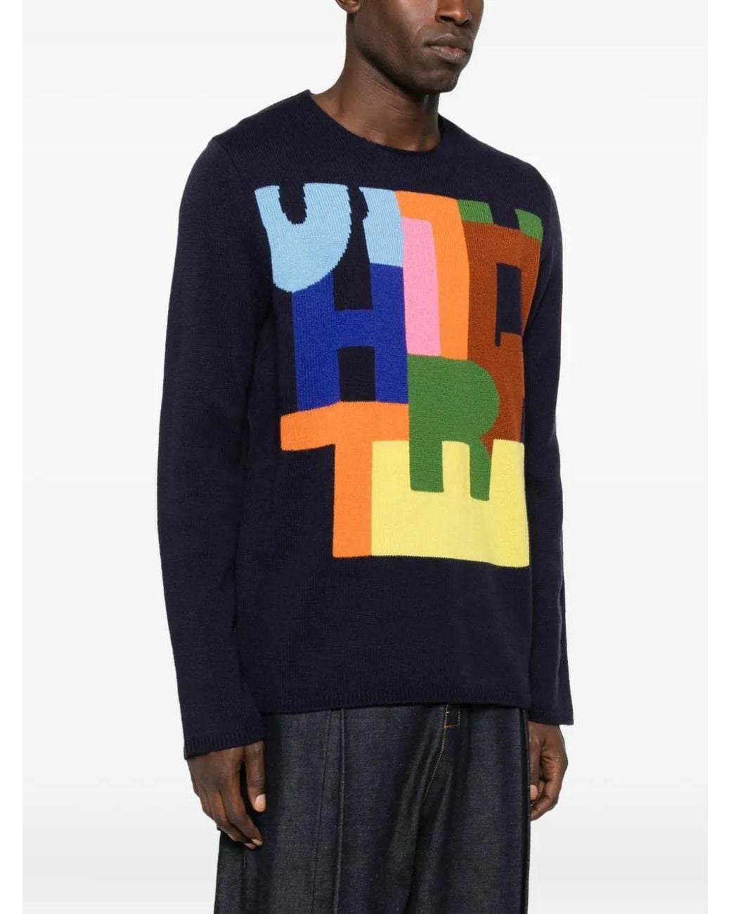 Comme des Garçons Blue Intarsia-Knit Sweater for men
