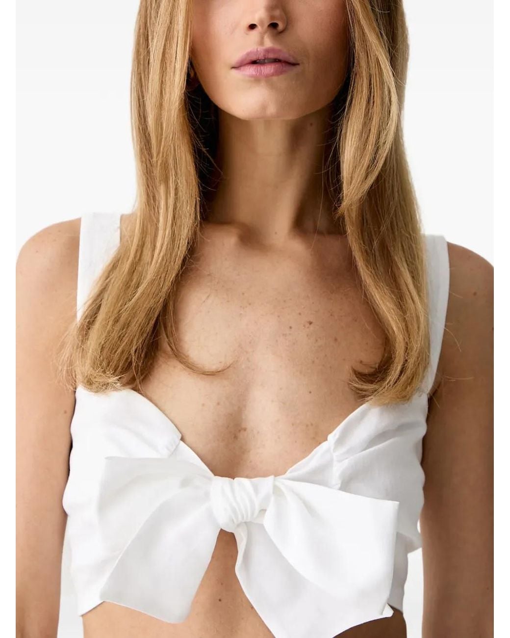 ViCOLO White Bow-Detail Shirred Top