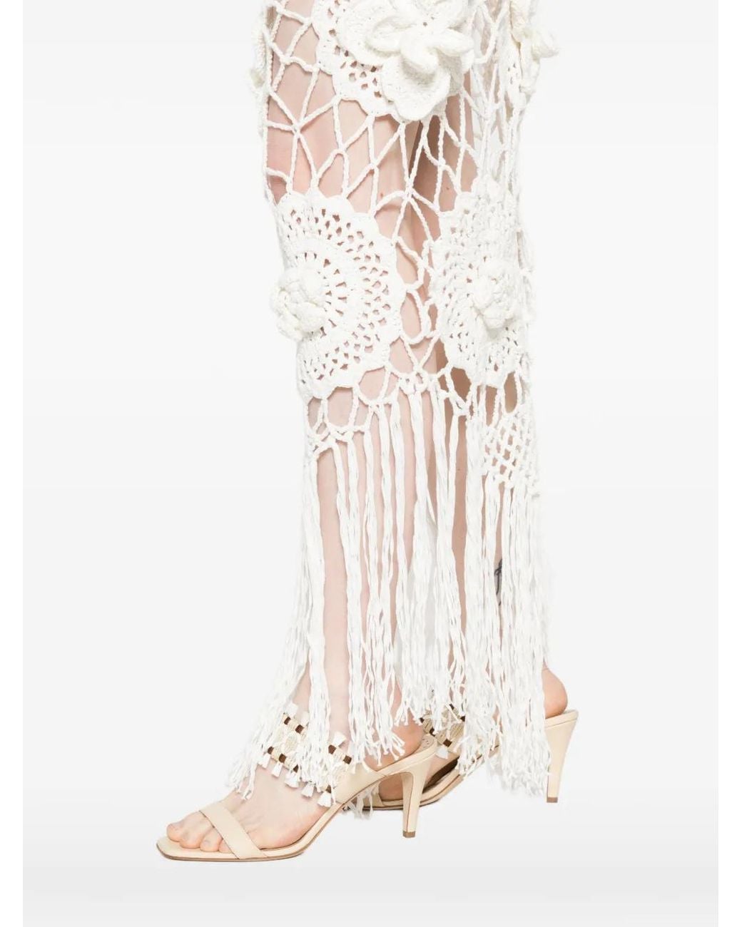 GIUSEPPE DI MORABITO White Floral-Appliqué Crochet-Knit Maxi Dress