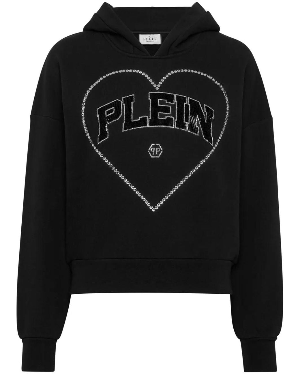 Philipp Plein Black Heart-Motif Rhinestone-Embellished Hoodie