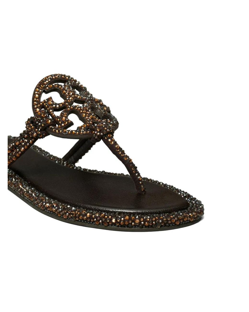Tory Burch Brown Knotted Crystal Miller Sandals