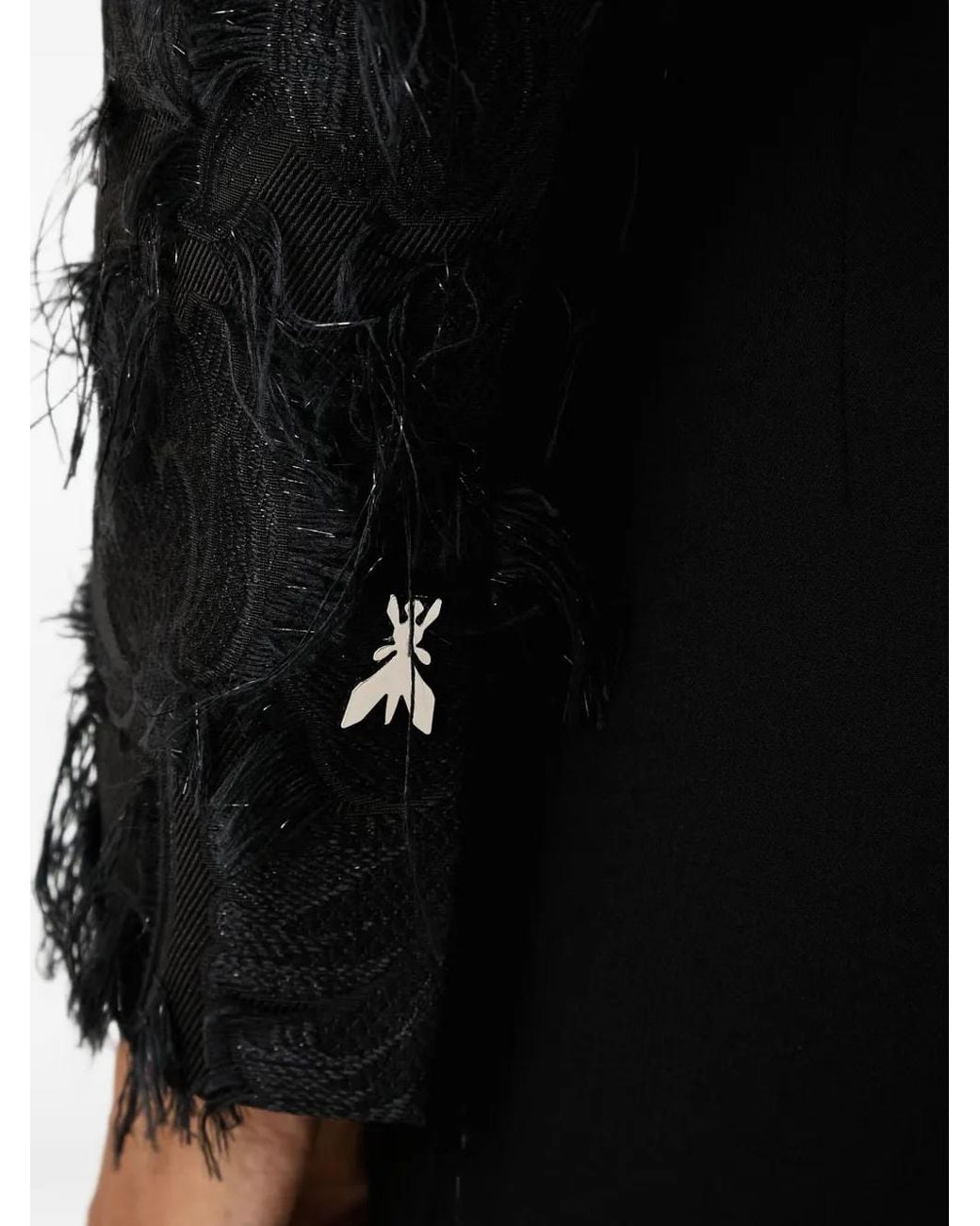 Patrizia Pepe Black Feather-Embellished Jacquard Jacket