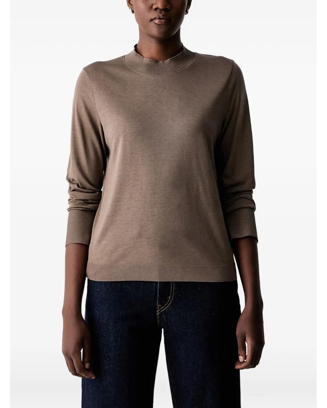 Marc O' Polo Black Ribbed Mock-Neck Long-Sleeve Top