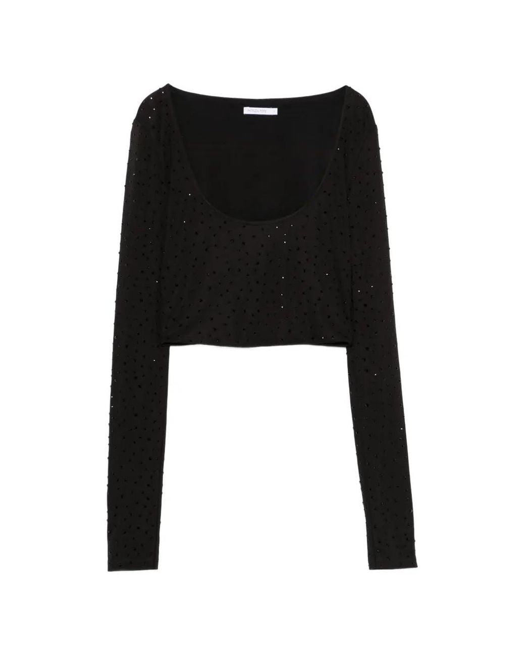 Patrizia Pepe Black Rhinestone-Embellished Cropped Top