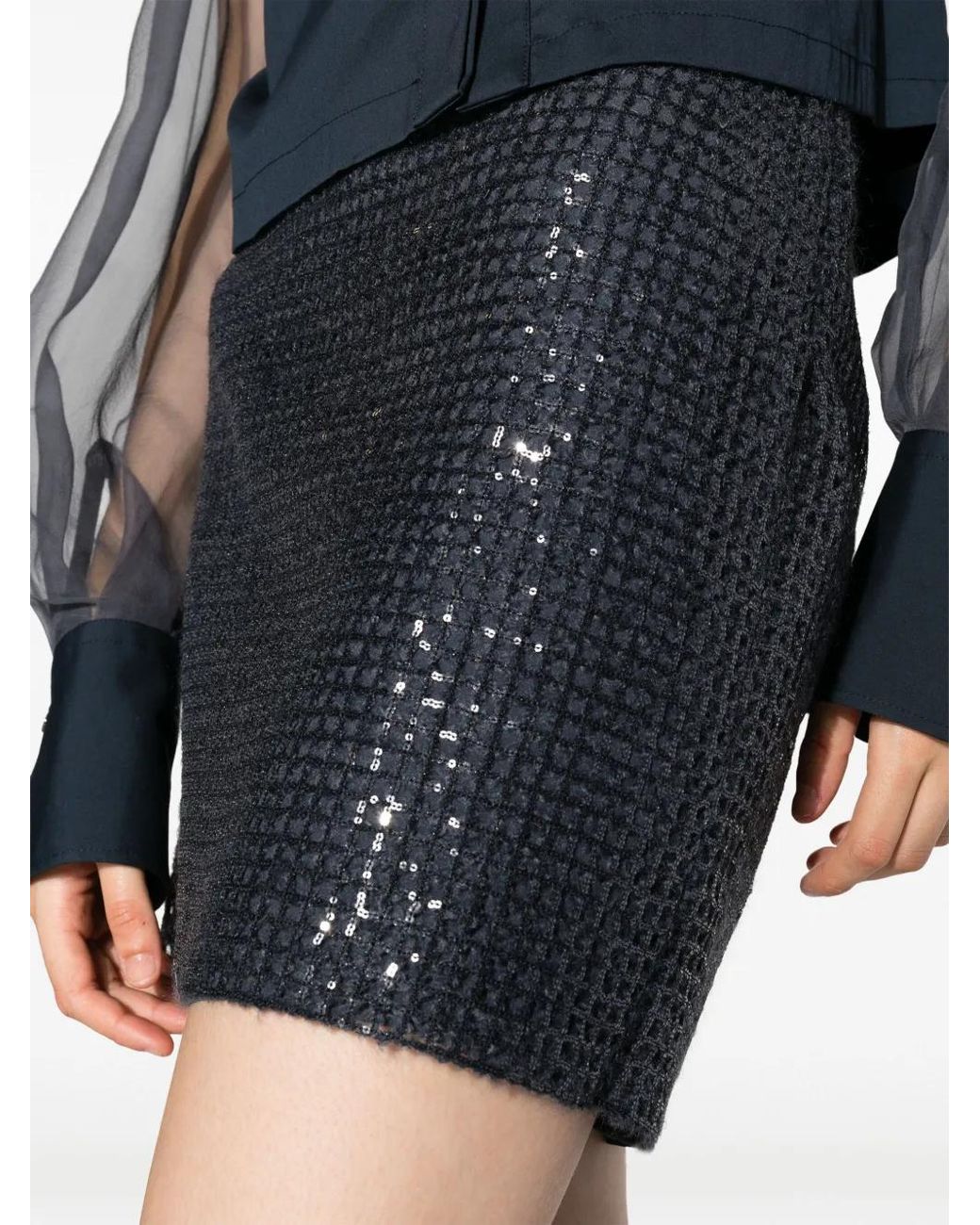 Brunello Cucinelli Blue Sequin-Embellished Miniskirt