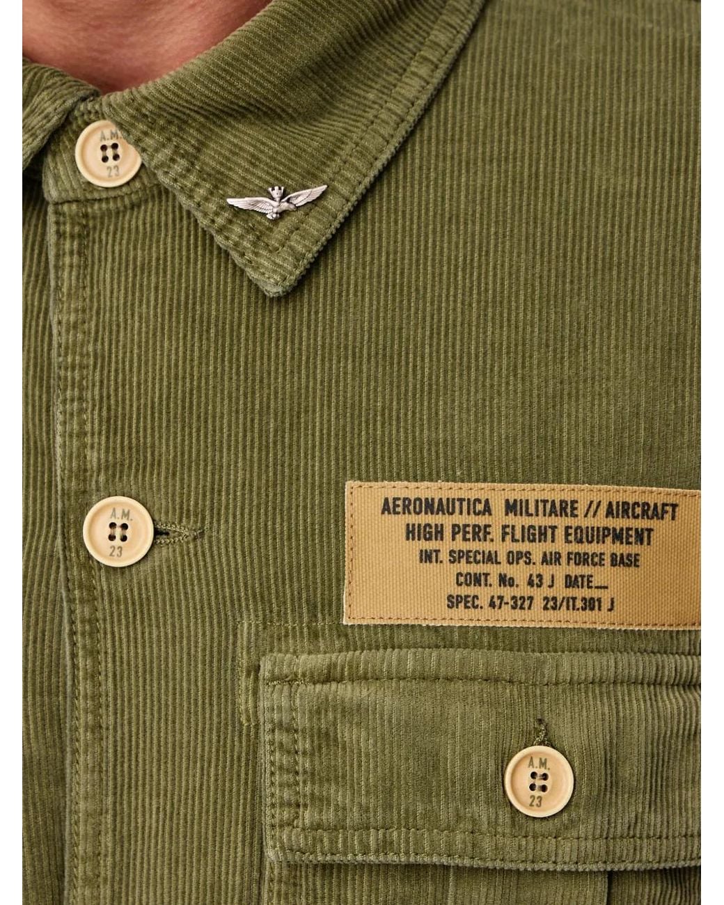 Aeronautica Militare Green Corduroy Logo-Patch Shirt Jacket for men