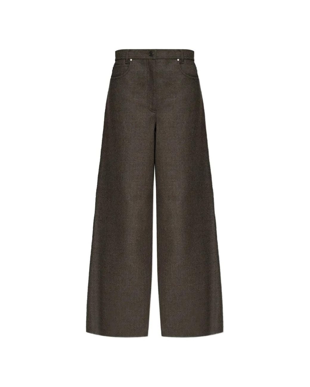 Max Mara Brown Felted Wool Wide-Leg Trousers