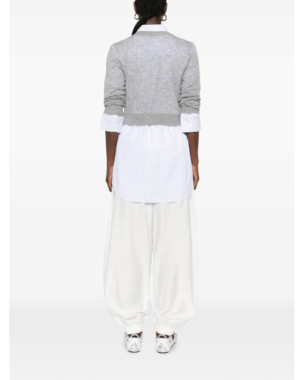 Alexander Wang White Layered-Design Logo-Embroidered Sweater