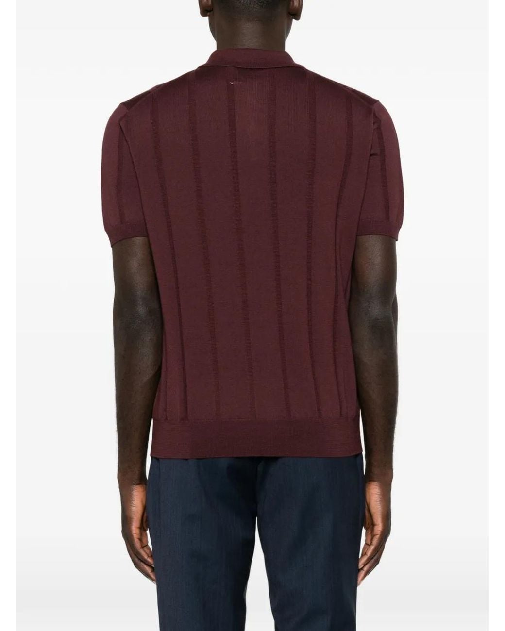 Canali Purple Ribbed-Knit Short-Sleeves Polo Shirt for men