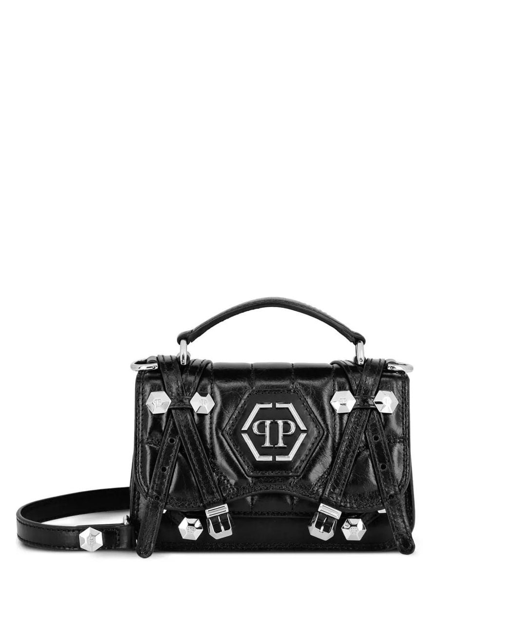 Philipp Plein Black Leather Small Hexagon Belt Bag