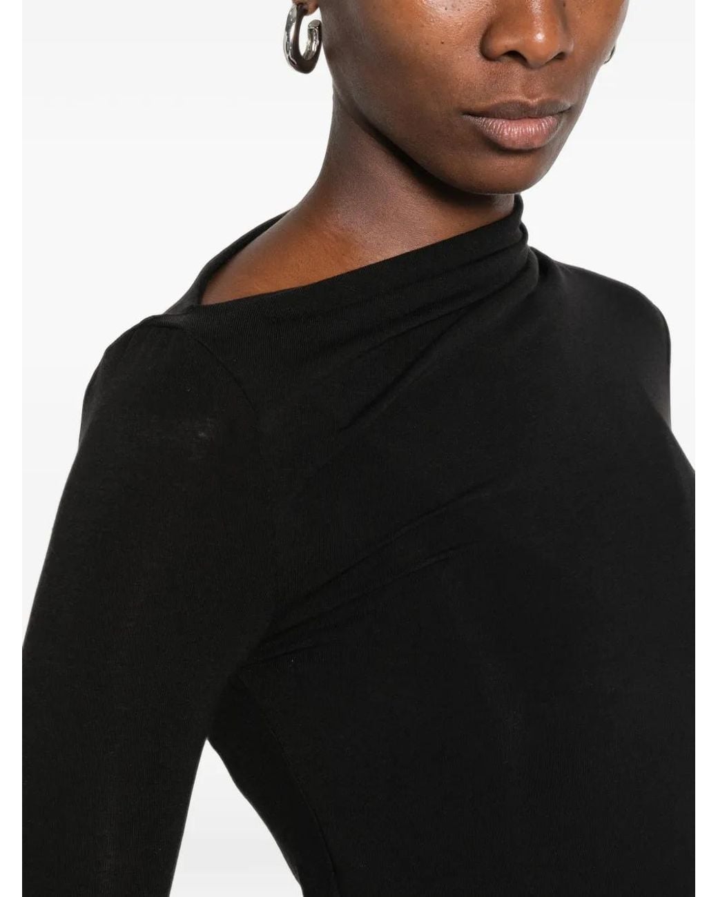 Imperial Black Draped Long-Sleeve Top