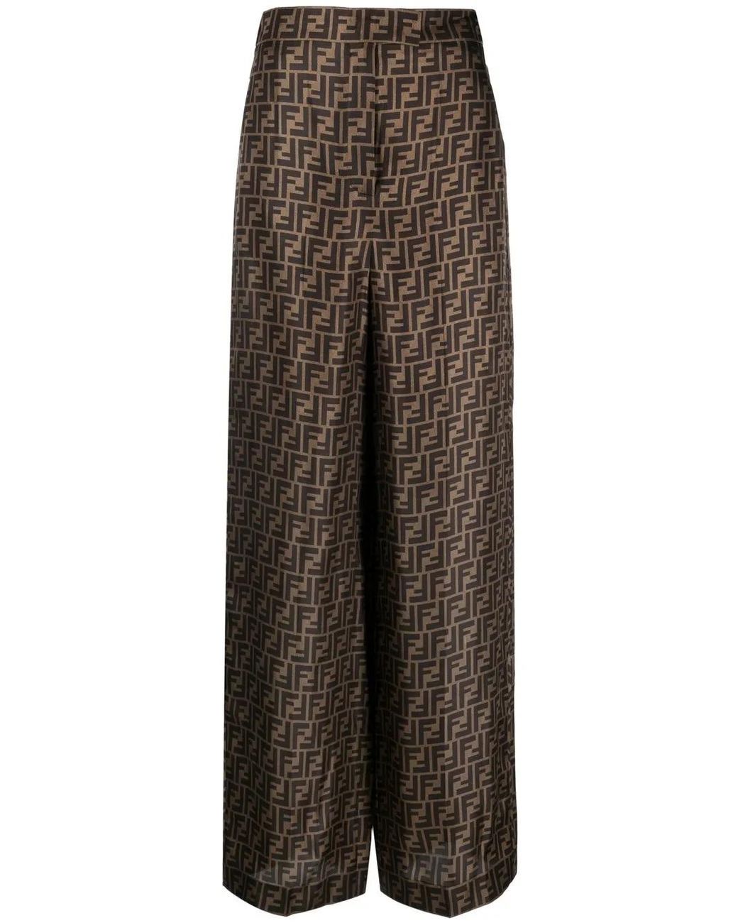 Fendi Brown Ff Silk Trousers