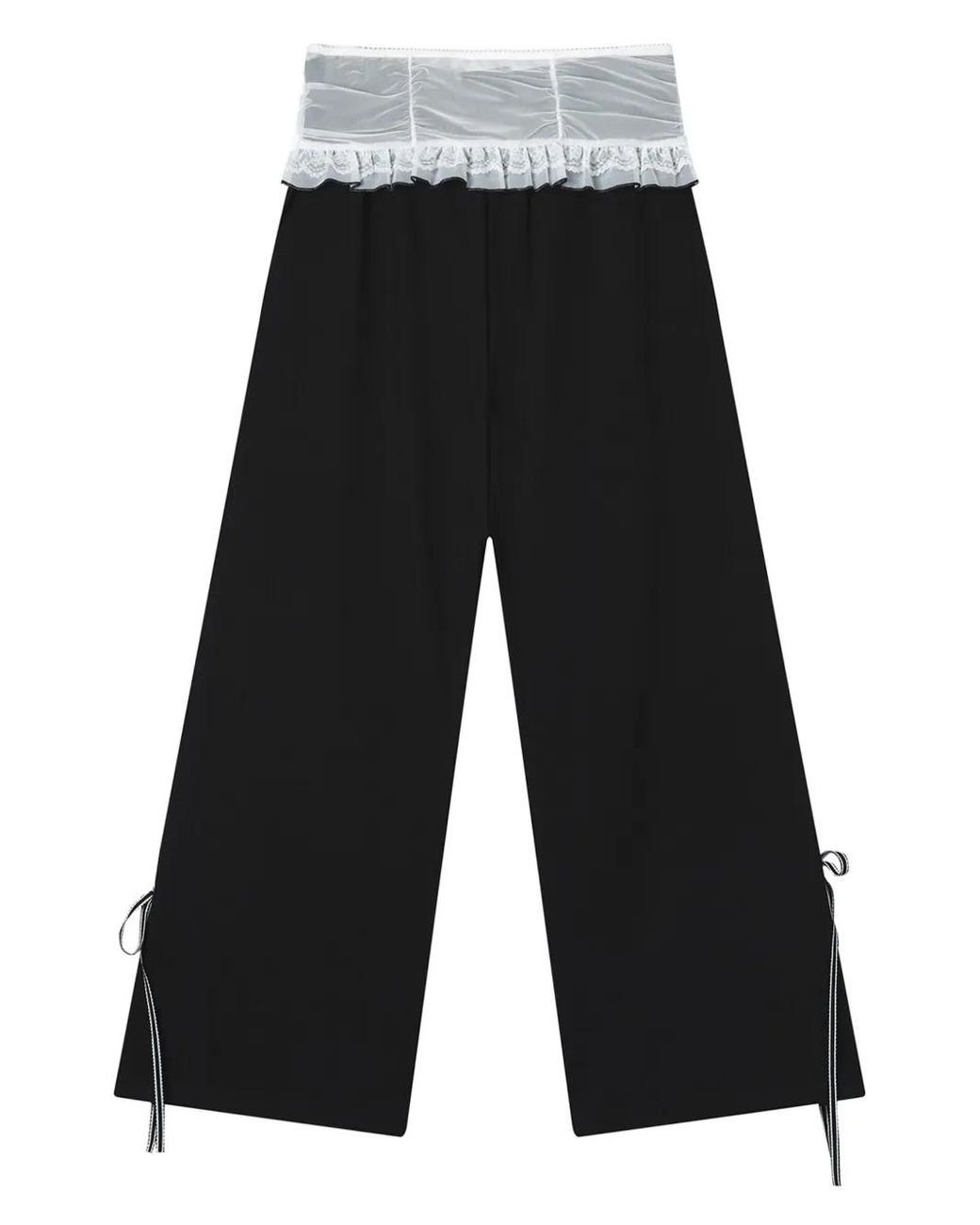 B+ AB Black Ruffle-Detail Side-Stripe Trousers