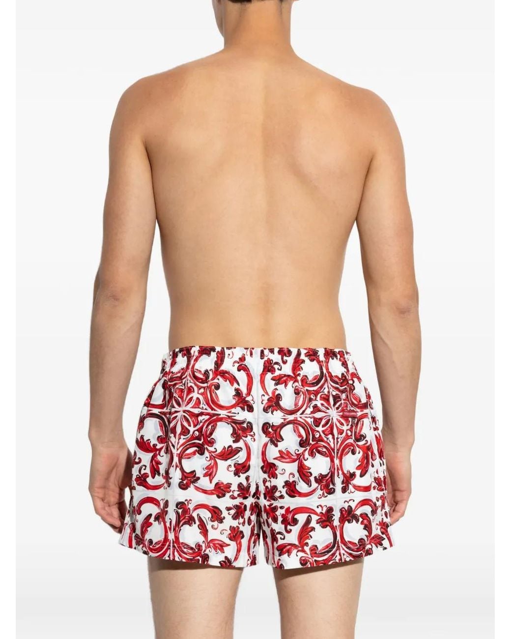 Dolce & Gabbana Red Majolica Print Swim Shorts for men