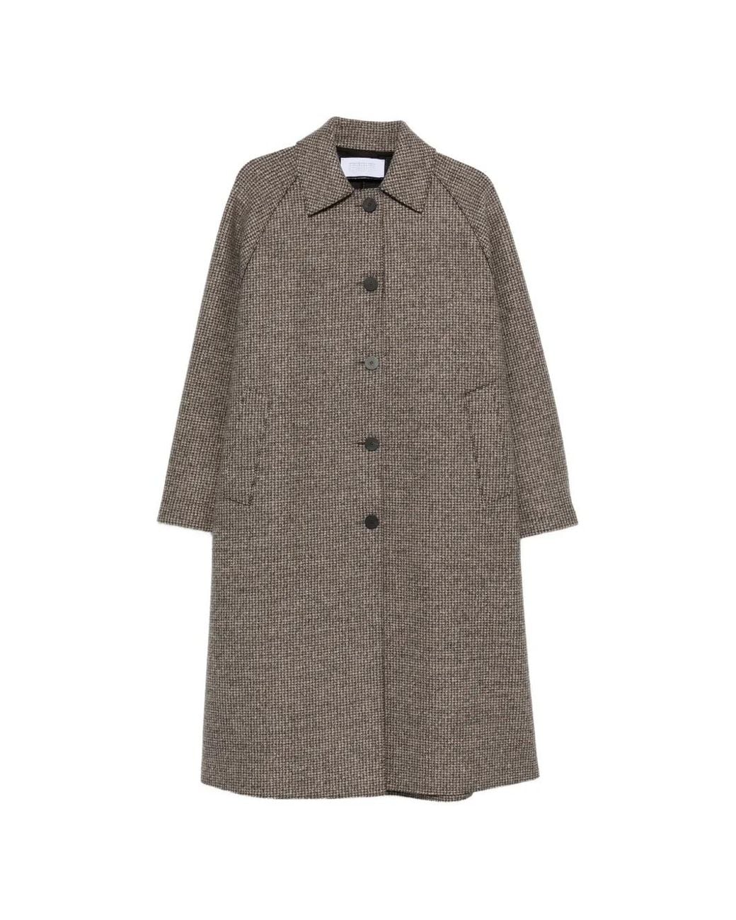 Harris Wharf London Gray Houndstooth-Pattern Single-Breasted Coat