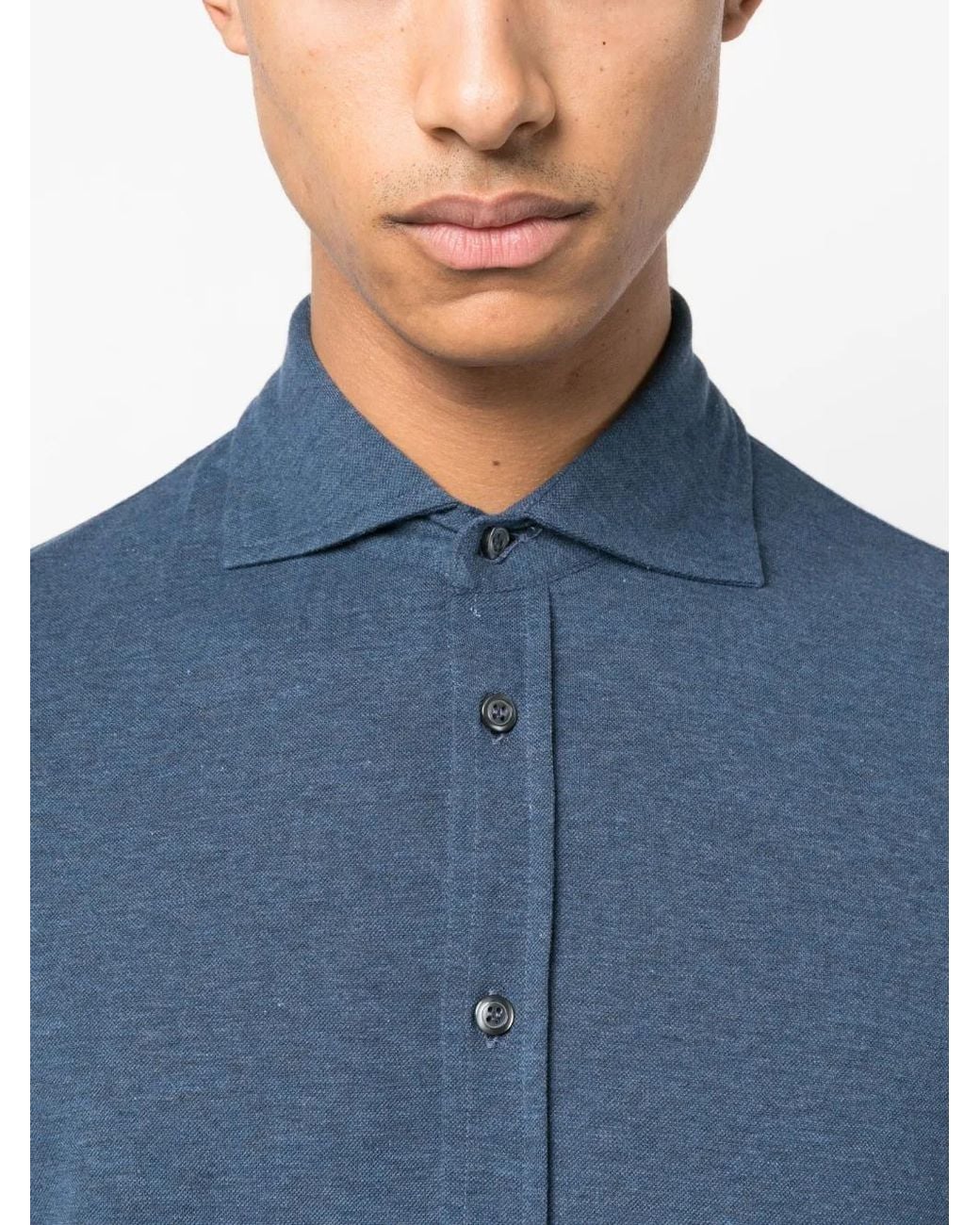 Barba Napoli Blue Long-Sleeve Cotton Shirt for men