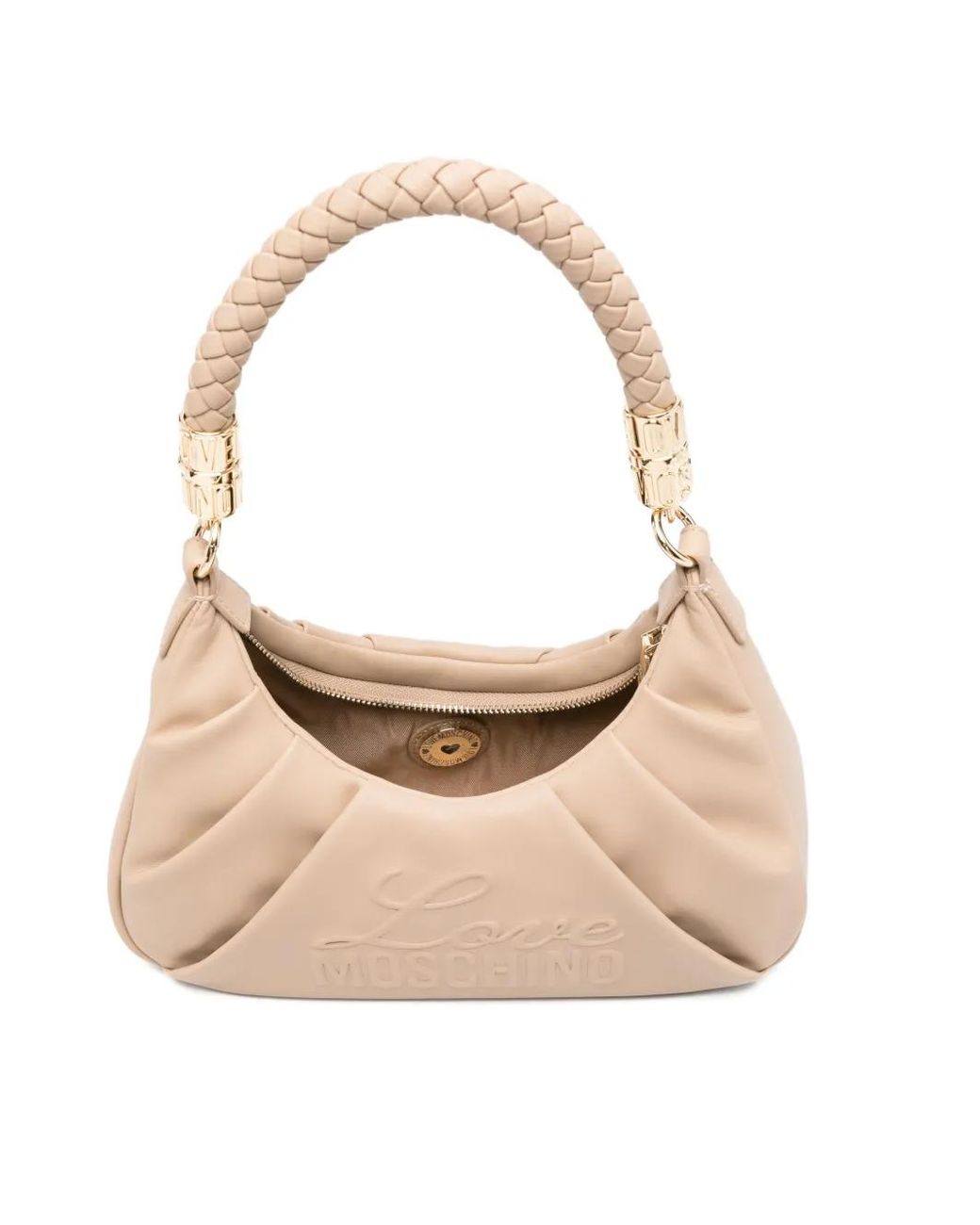 Love Moschino Natural Embossed-Logo Shoulder Bag