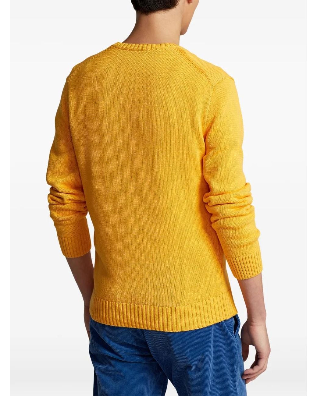 Polo Ralph Lauren Yellow Embroidered-Logo Crew-Neck Sweater for men