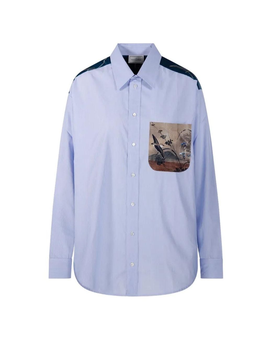 Pierre Louis Mascia Blue Alorhi Graphic-Print Panelled Shirt