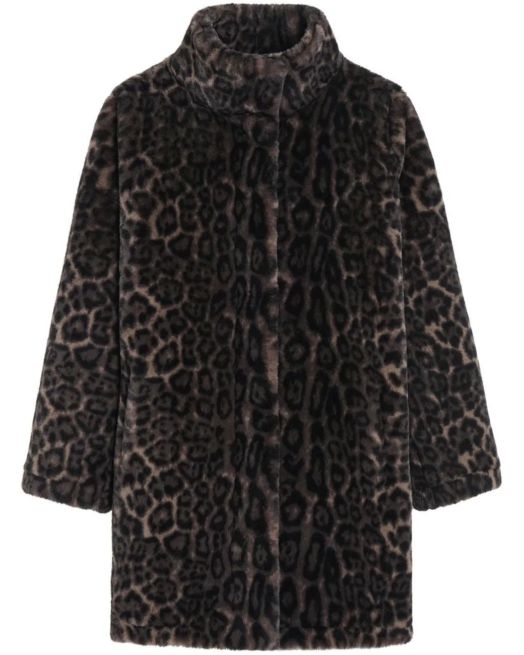 Apparis Black Leopard-Print Faux Fur Coat
