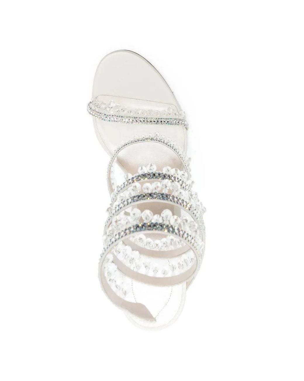 Rene Caovilla White Grey 105 Crystal Leather Sandals - Women's - Satin/crystal/calf Leather
