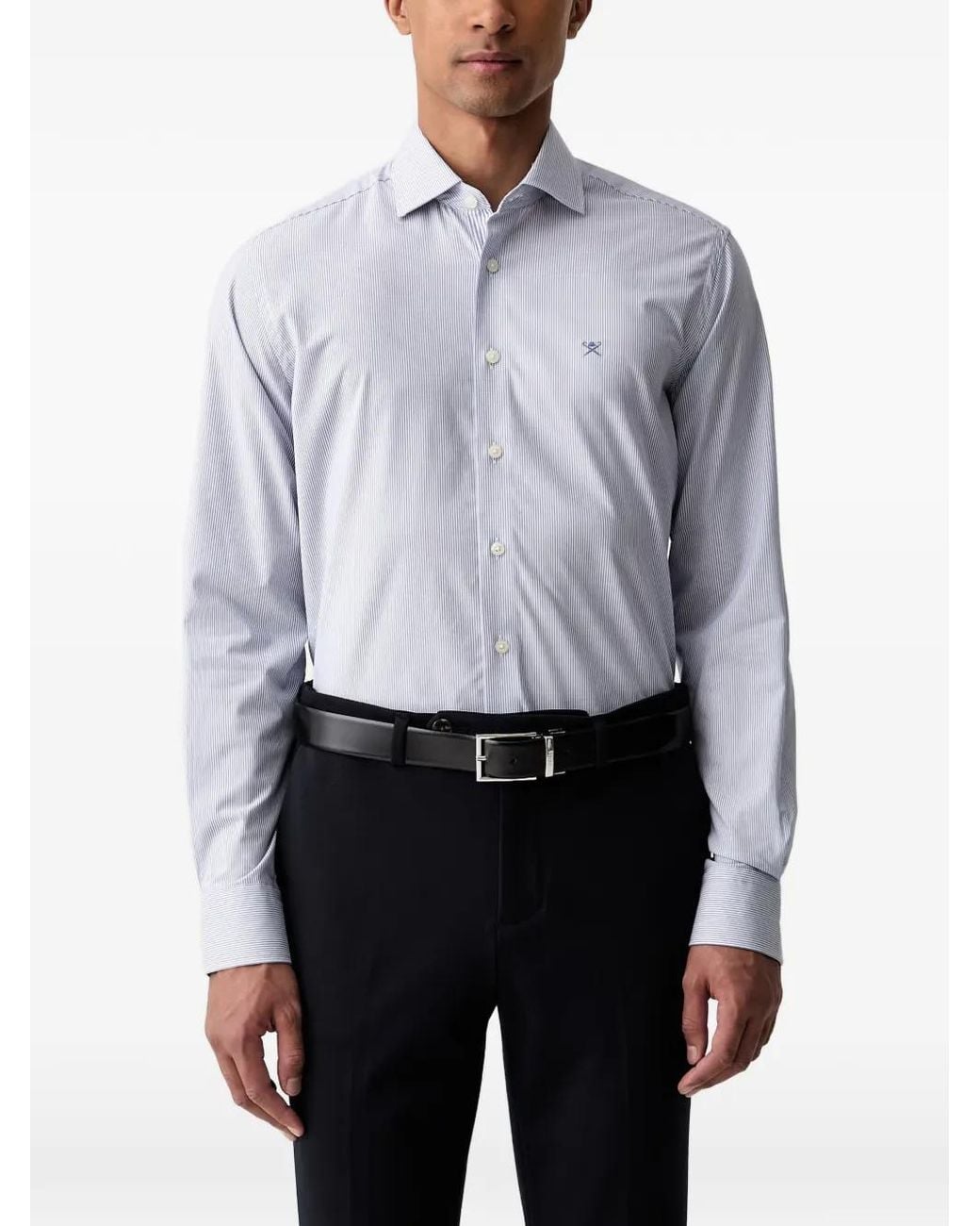Hackett Gray Vertical-Stripe Logo-Embroidered Shirt for men