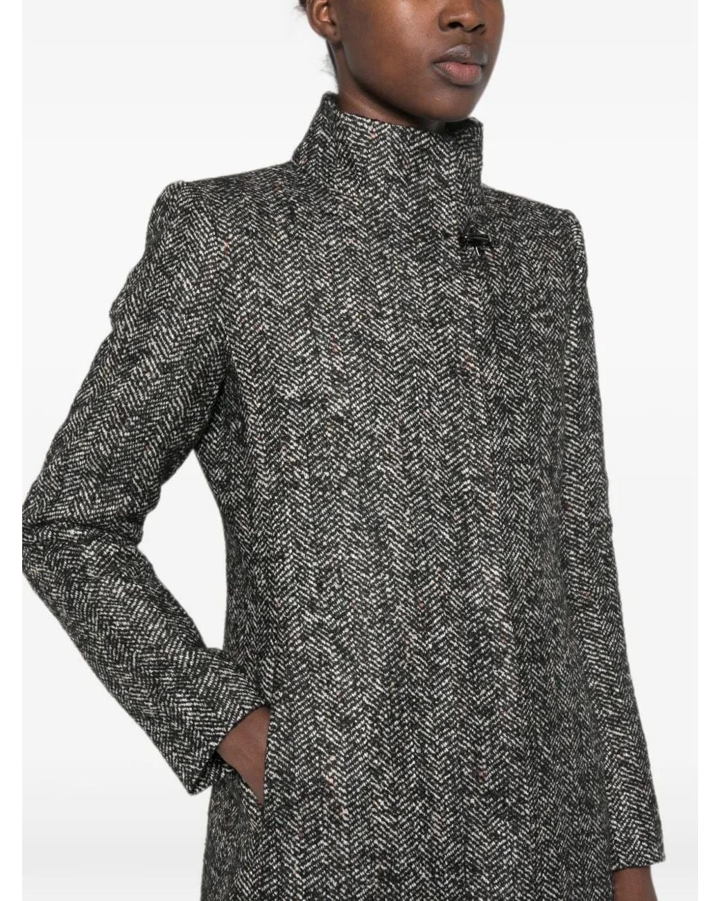 Fay Gray Herringbone-Pattern Funnel-Neck Coat