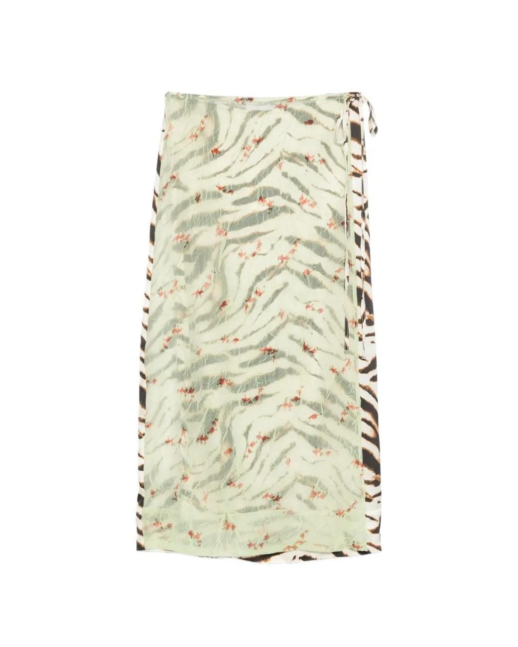 Ganni Natural Mix-Print Midi Skirt