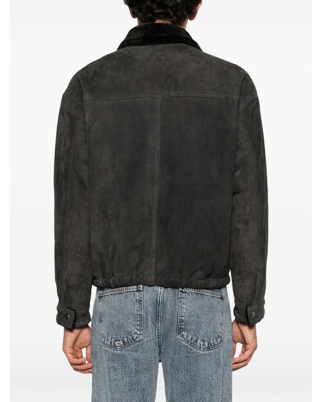 Giorgio Brato Black Shearling-Collar Suede Jacket for men