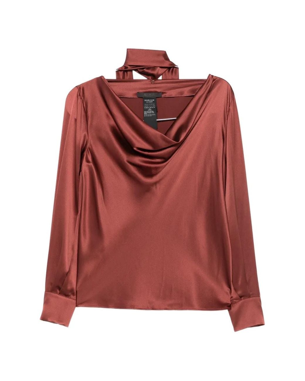 Max Mara Red Cowl-Neck Silk Top