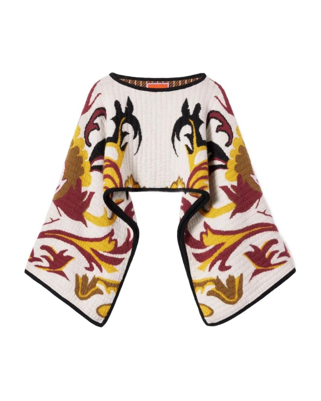 LaDoubleJ White Floral-Patterned Wide-Sleeve Stole