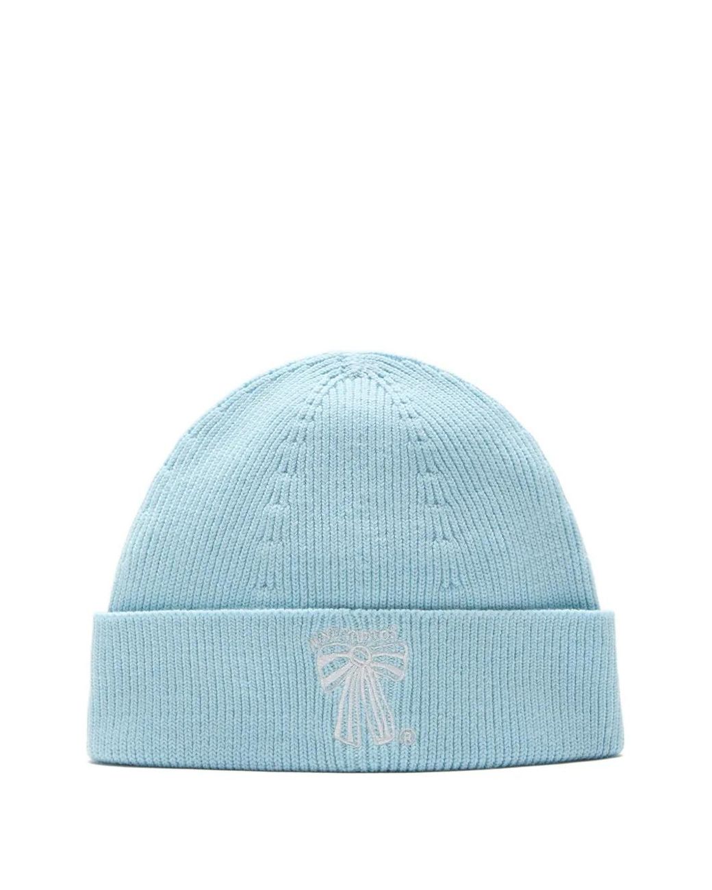 Acne Studios Ribbed Bow-Embroidered Beanie in Blue for Men  display picture 1
