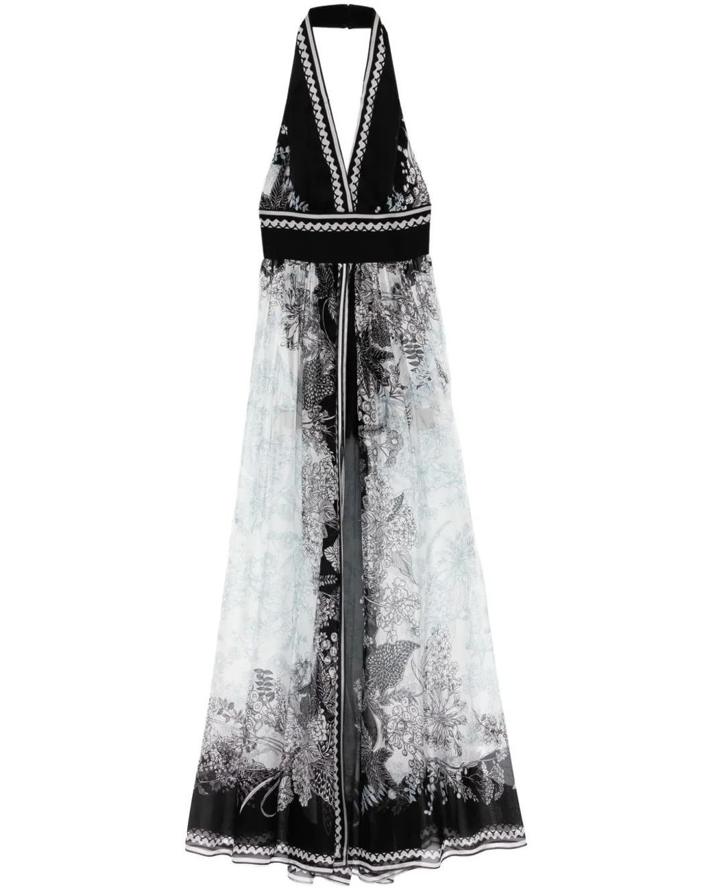 Elie Saab White Printed Chiffon Dress