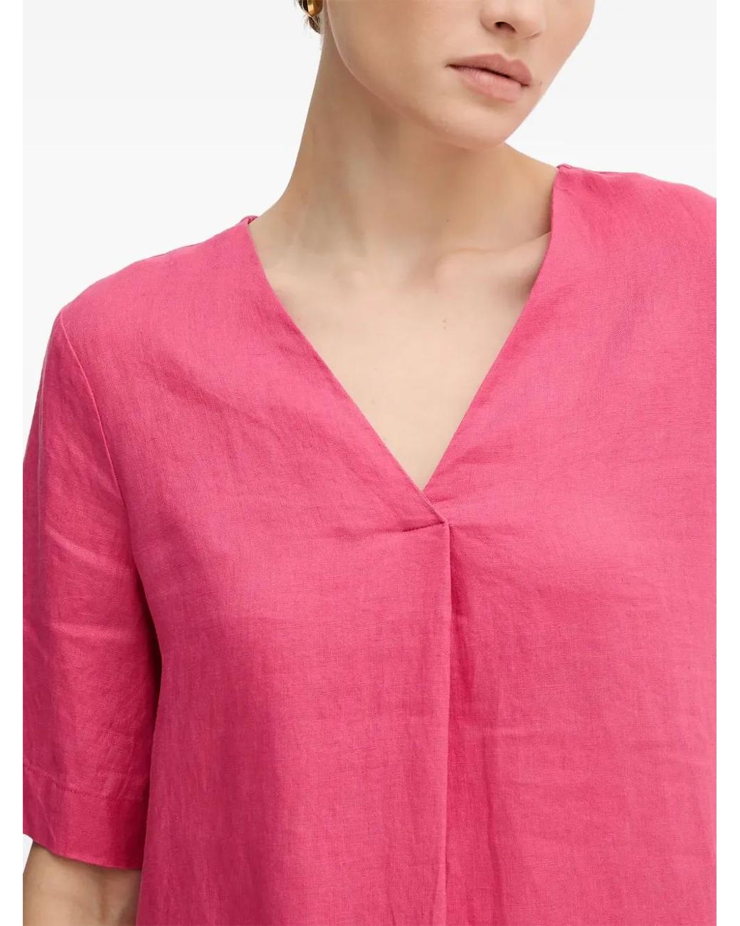 Benetton Pink V-Neck Pleated-Detail Mini Dress