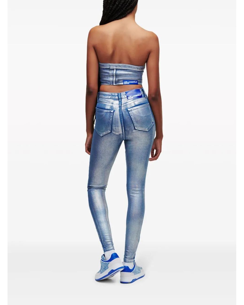 Karl Lagerfeld Blue Klj-Appliqué Denim Bustier Top