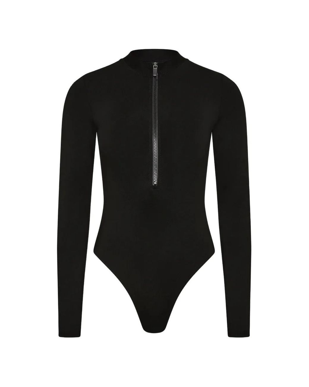 Bondi Born Black Parker Long-Sleeve Zip-Front Swimsuit