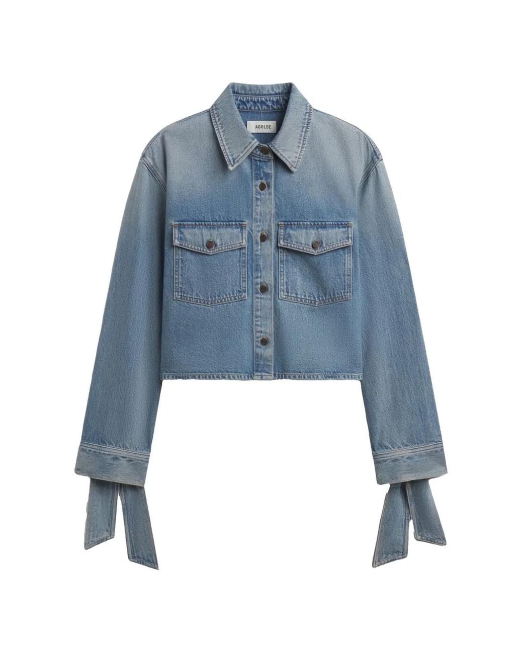 Agolde Blue Hewitt Tie-Cuff Denim Shirt