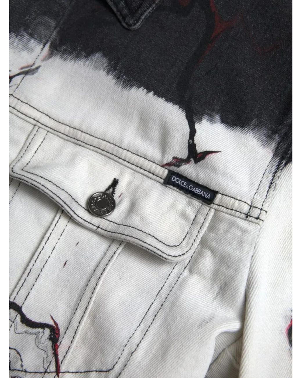 Dolce & Gabbana Black Marble-Print Denim Jacket for men