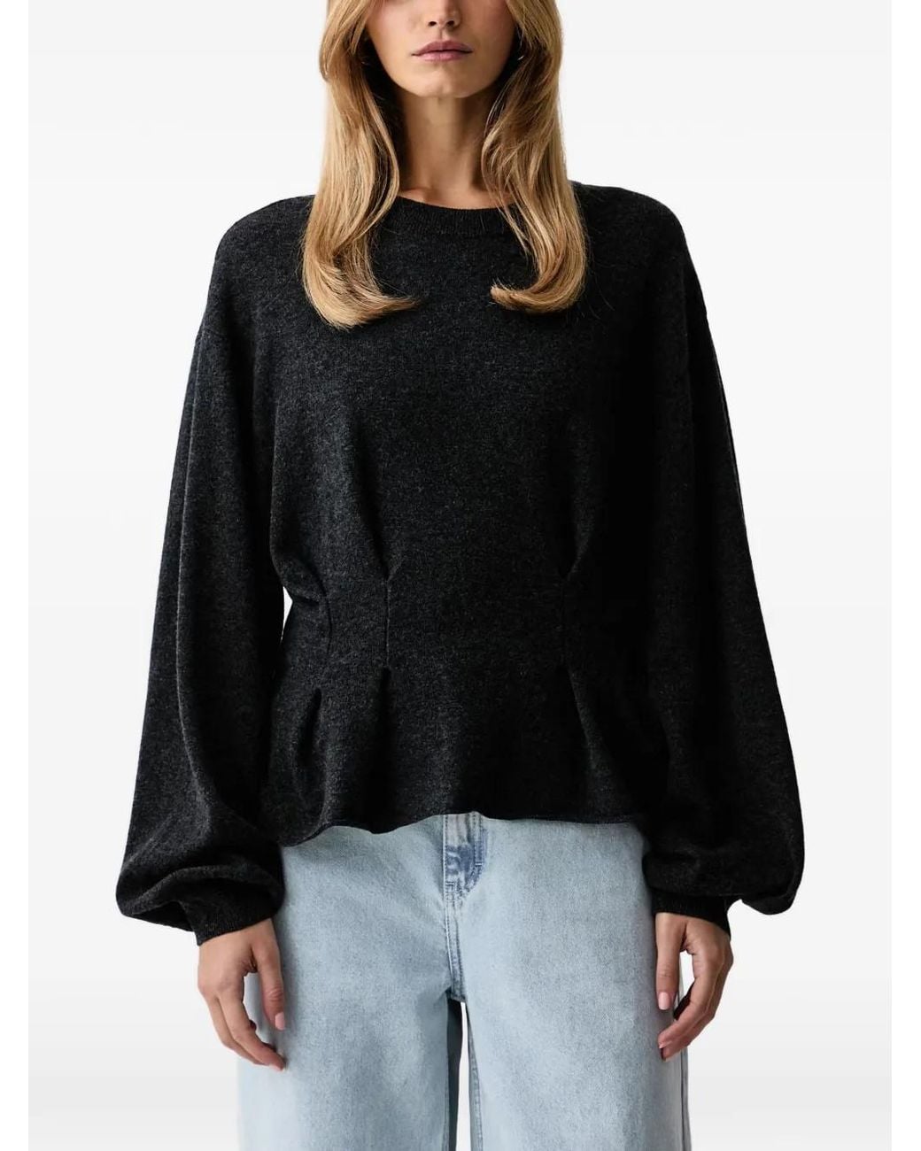 Gestuz Black Gzmanzi Pleated-Waist Peplum Sweater