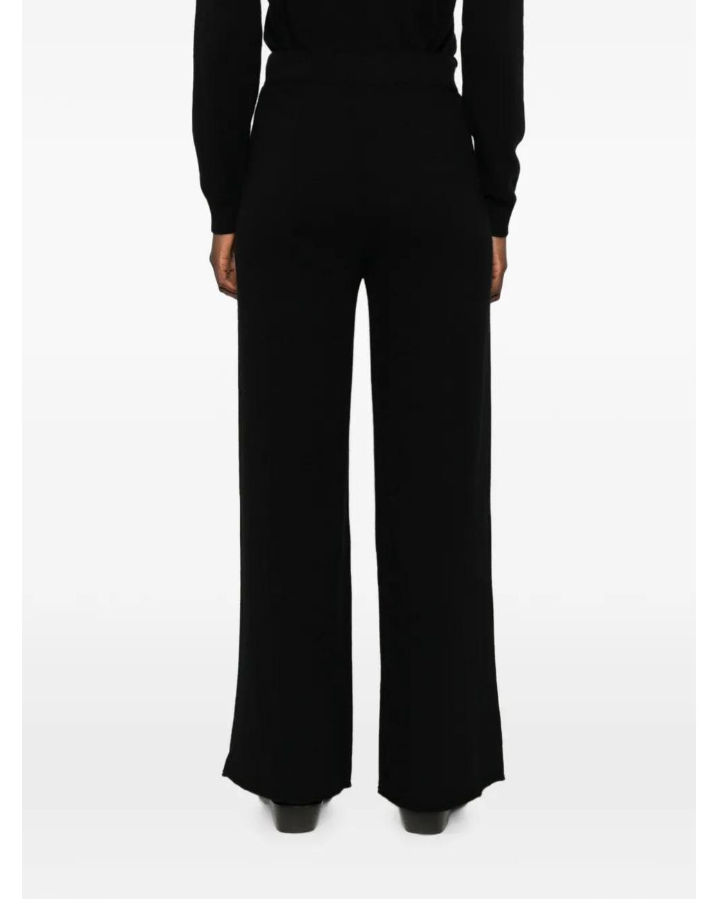 SERGIO MORETTI FIRENZE Black Fine-Knit Wide-Leg Trousers