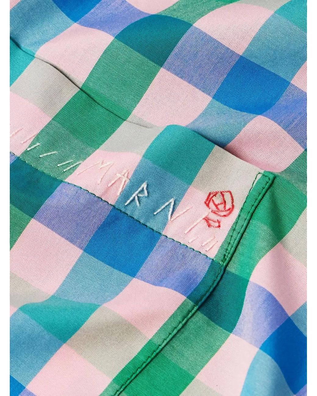 Marni Green Gingham-Pattern Shirt for men