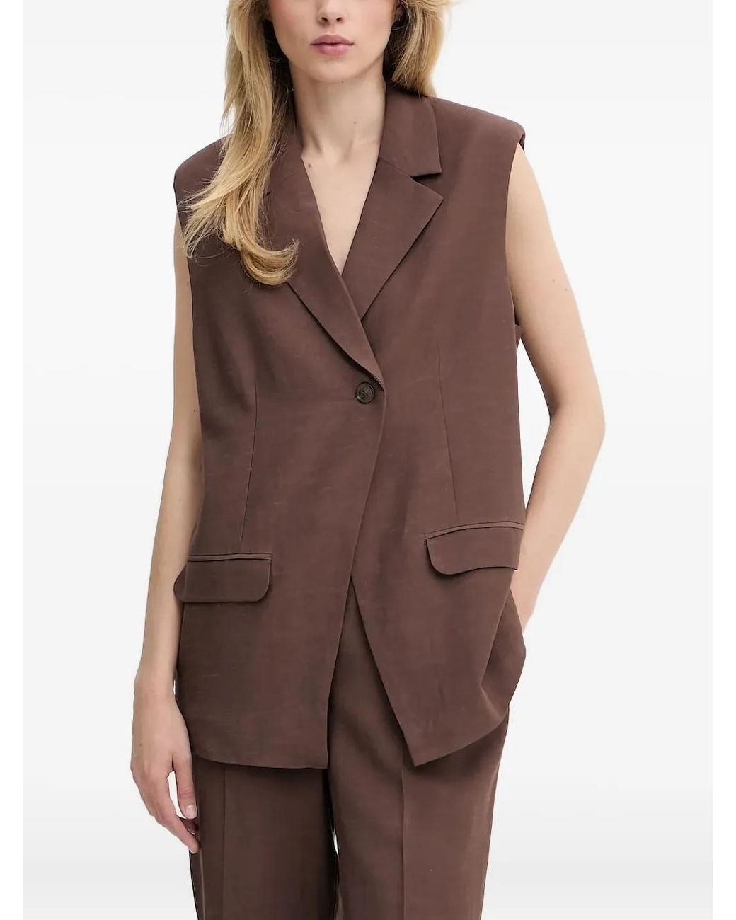 Samsøe & Samsøe Brown Padded-Shoulder Sleeveless Blazer