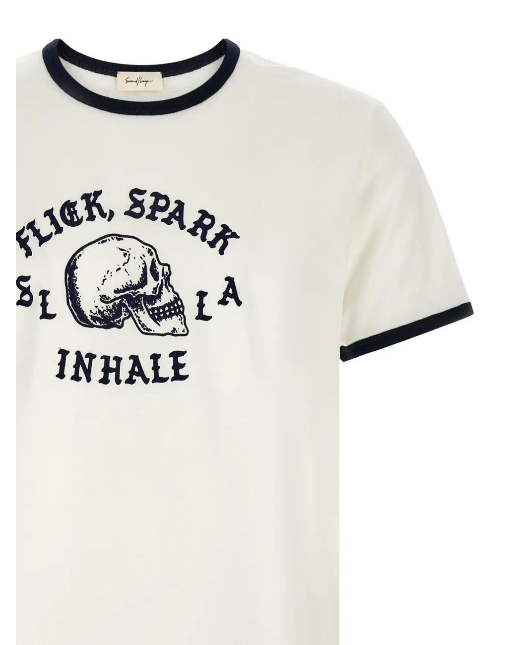 Second/Layer White Flick, Spark, Inhale Ringer Skull-Print Ringer T-Shirt for men