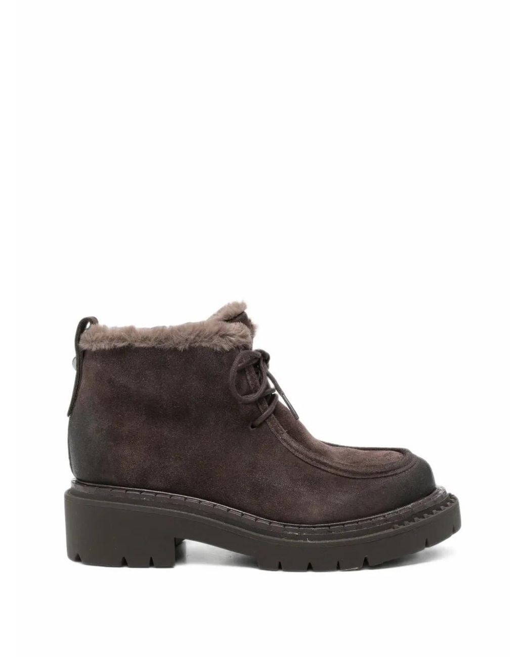 Ash Brown Demi Faux-Fur Trim Lace-Up Boots