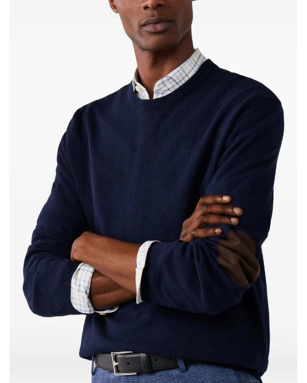 Hackett Blue Patch-Detail Crew-Neck Sweater for men