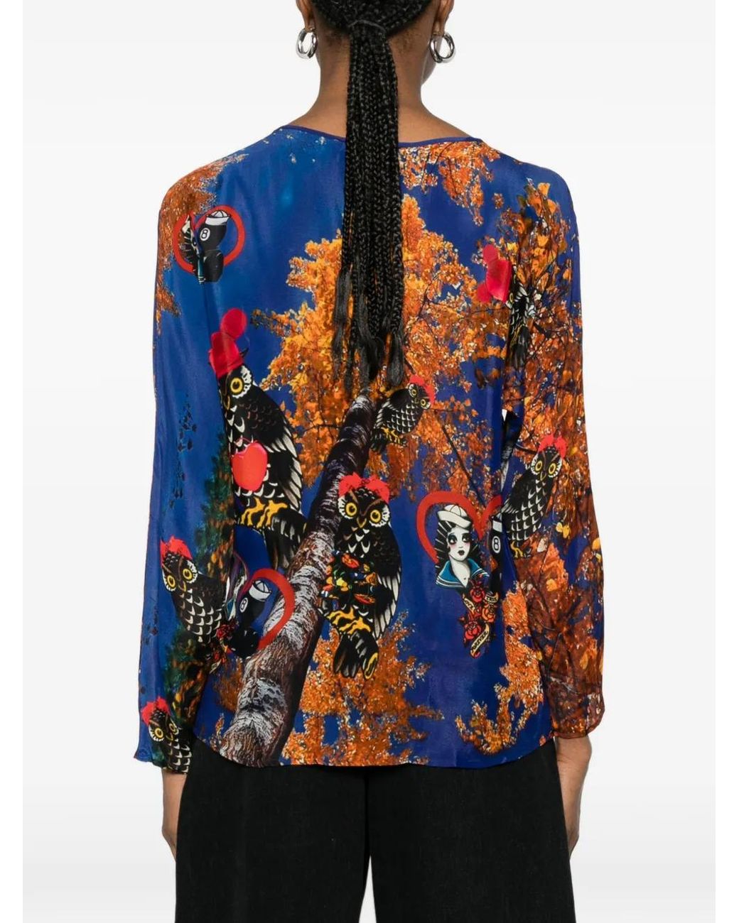 The Artistylist Blue Graphic-Print Long-Sleeve Blouse