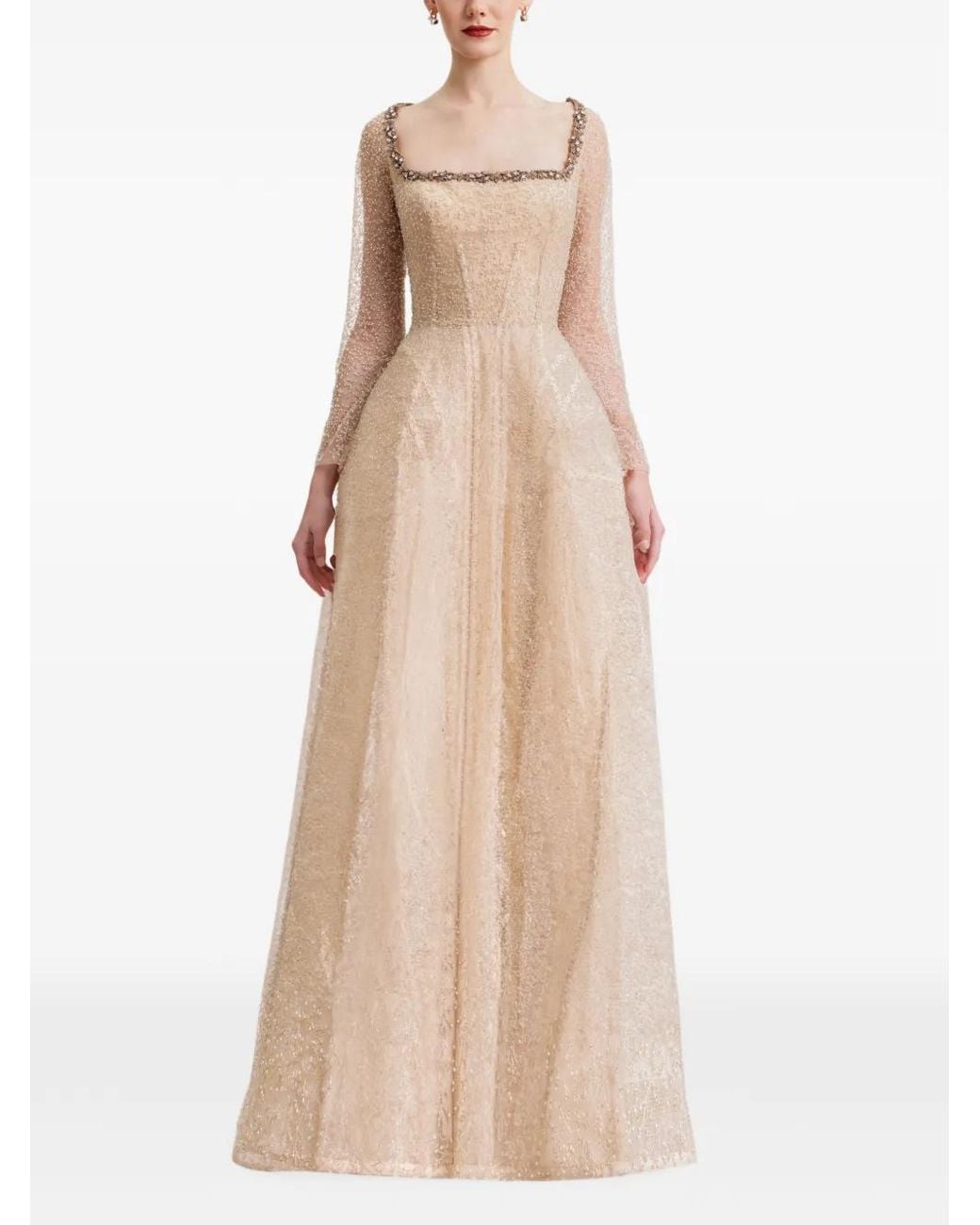 Gemy Maalouf Natural Embellished Maxi Dress