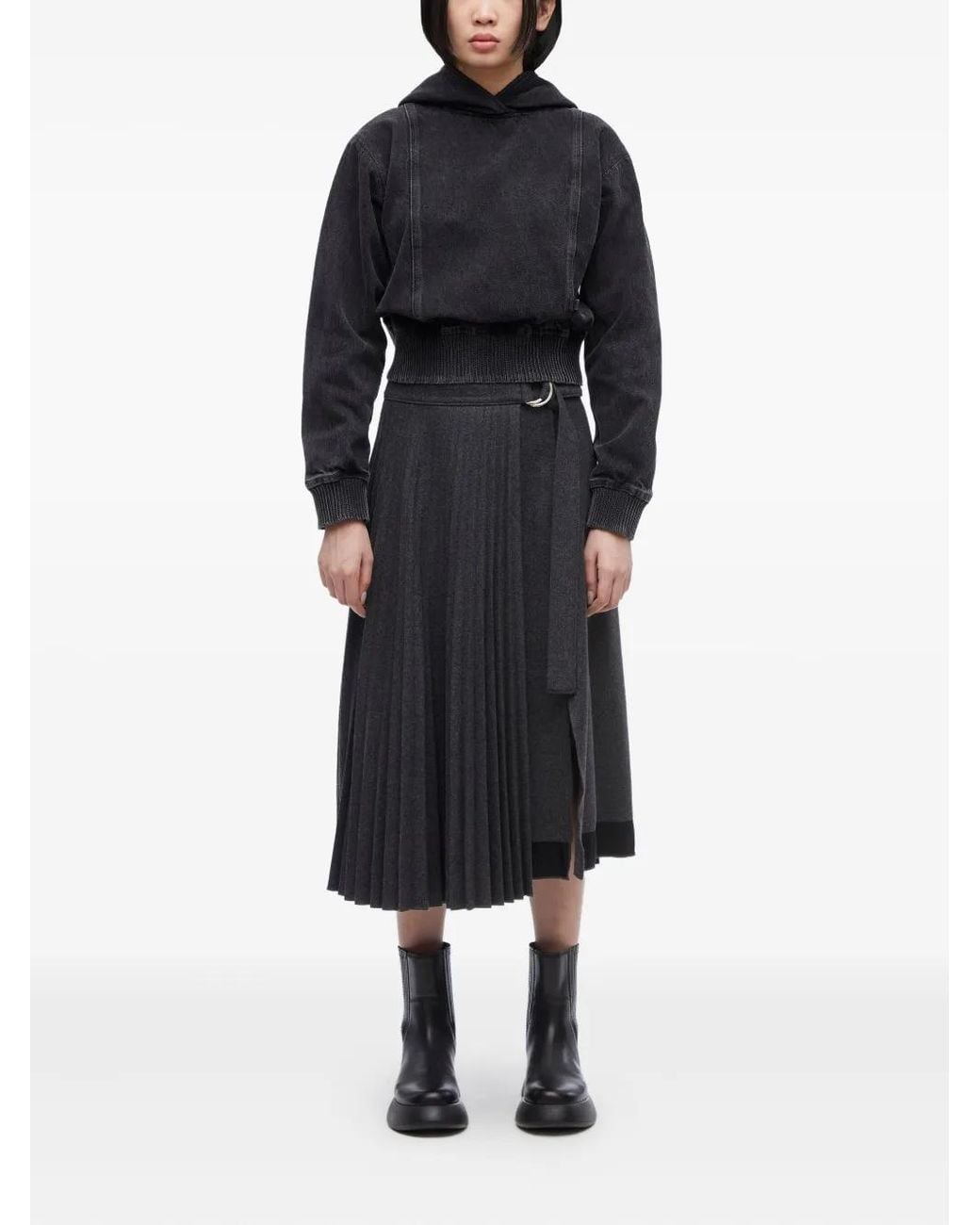 3.1 Phillip Lim Black Denim Ribbed-Hem Hoodie