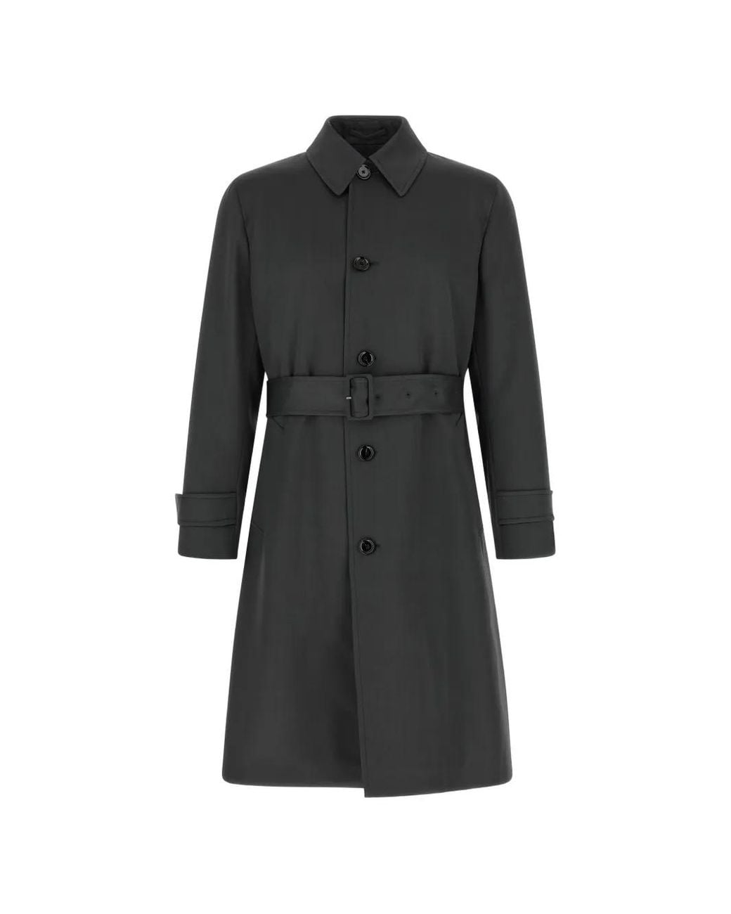 Lardini Black Belted Single-Breasted Trench Coat for men